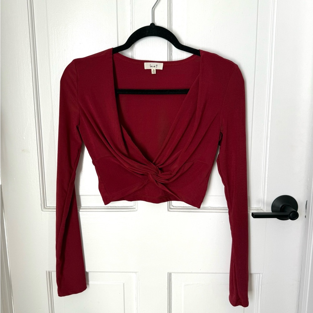 Love J Red Crop Tie Front Blouse